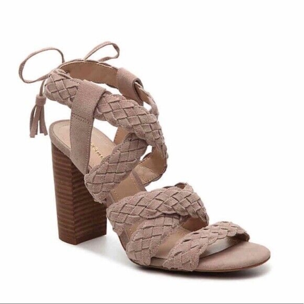 BCBGeneration Taupe braided strappy heels